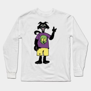 Street Cat in skull shirt-pets Long Sleeve T-Shirt